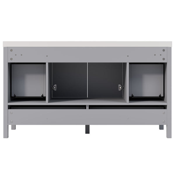 English Elm 60" Freestanding Bathroom Vanity Fluted Fronts Soft Close Drawers Drop-in Sink Blue Gray N817P404100B