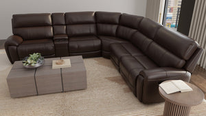 English Elm 6-Piece Performance Fabric Power Reclining Sectional with USB Charging, Hidden Console, Cup Holders Dark Brown B339S00001