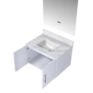 English Elm Glossy White Bath Vanity Set With Carrara Marble Top & Led Mirror For Modern Bathroom Makeover B2731S00664
