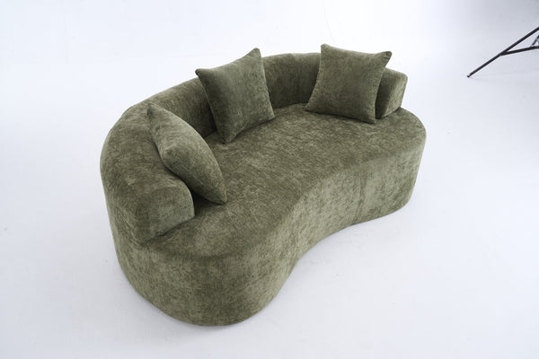 English Elm Crescent-shaped Chenille Loveseat Low Profile Curved Sofa for Modern Living Rooms Green W5188P450355