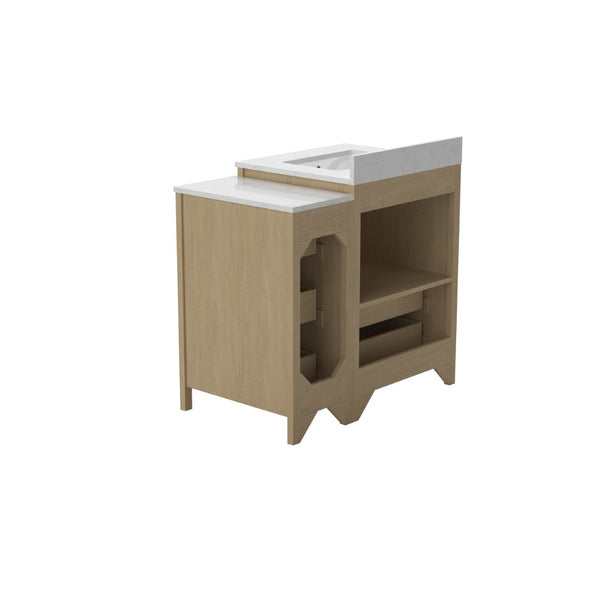 English Elm 108"w×22"d×34"h Freestanding Double Sink Vanity with White Countertop Soft Close T3785S00001