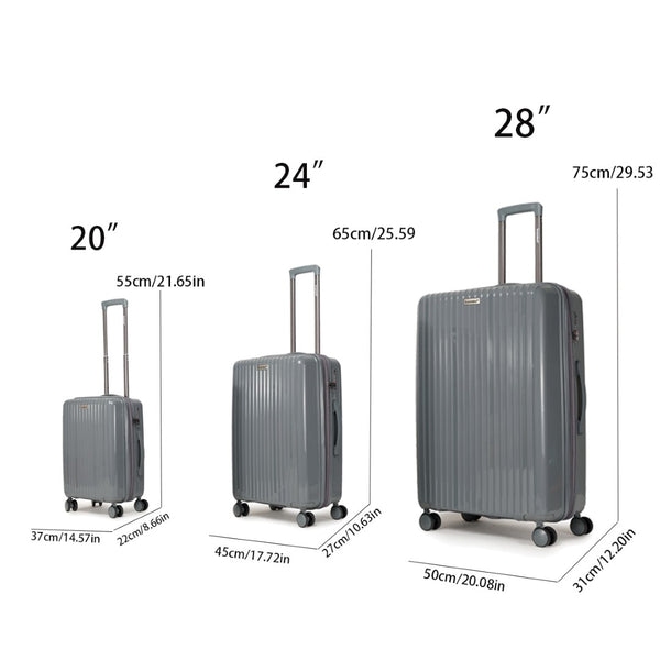English Elm Luggage 3 Piece Pp Hard Shell Travel Set with Spinner Wheels Expandable Carry On Light Gray T3292P317019