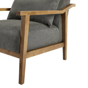 English Elm Reagan Mid-Century Wood Arm Accent Chair with Lumbar Pillow, Walnut Frame, Durable Upholstery Comfort Charcoal grey B050P390600