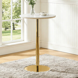 English Elm Rock Slab Round Bar Table with Gold Stainless Steel Base for Modern Home Entertaining W2920P443467