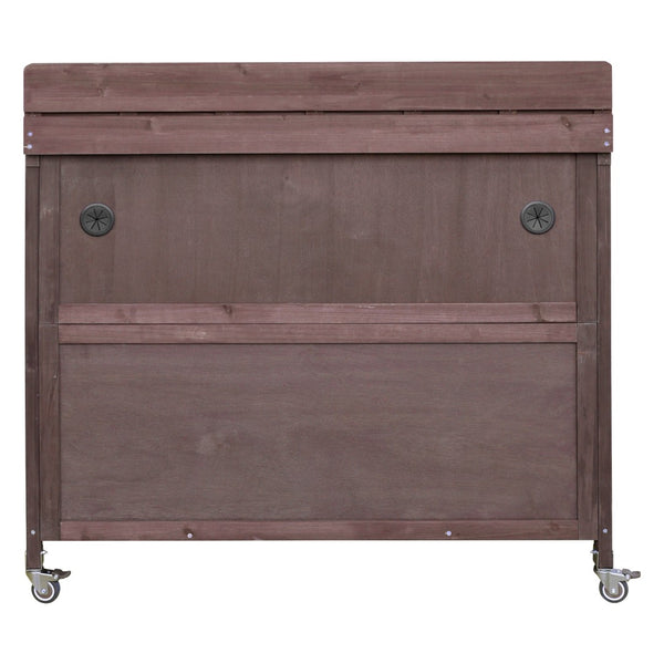 English Elm K&k Outdoor Prep Station Stainless Steel Top Fir Wood Cabinet with Drawer and Wheels Dark Brown N707P370273Z
