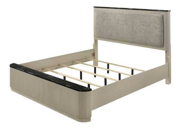 English Elm Travonte Upholstered Queen Bed with Marble Panel Headboard in Gray Linen B2756S00004