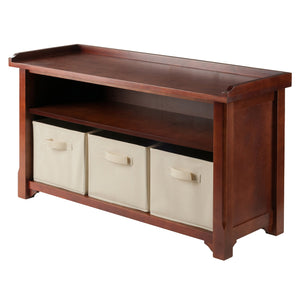 Winsome Wood Verona 4-piece Storage Bench With 3 Foldable Baskets - Stylish Walnut Design For Entryway & Playroom Walnut ,Beige Solid ,Composite Wood ,Fabric 94801-winsome-wood