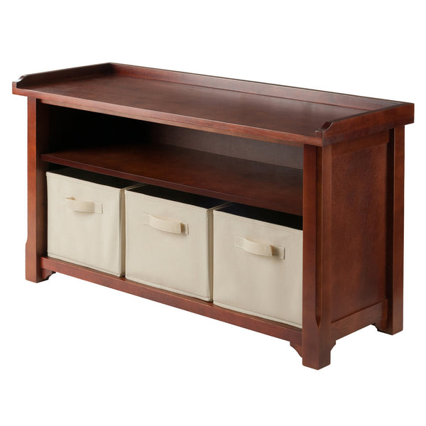 Winsome Wood Verona 4-piece Storage Bench With 3 Foldable Baskets - Stylish Walnut Design For Entryway & Playroom Walnut ,Beige Solid ,Composite Wood ,Fabric 94801-winsome-wood