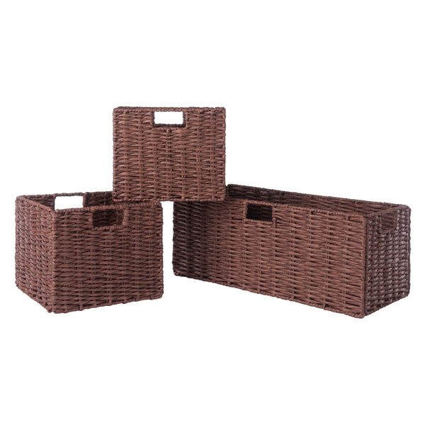 Winsome Wood Tessa 3-piece Foldable Woven Rope Basket Set - Stylish Walnut Storage For Toys, Towels & More! Walnut Paper 94803-winsome-wood