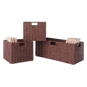 Winsome Wood Tessa 3-piece Foldable Woven Rope Basket Set - Stylish Walnut Storage For Toys, Towels & More! Walnut Paper 94803-winsome-wood