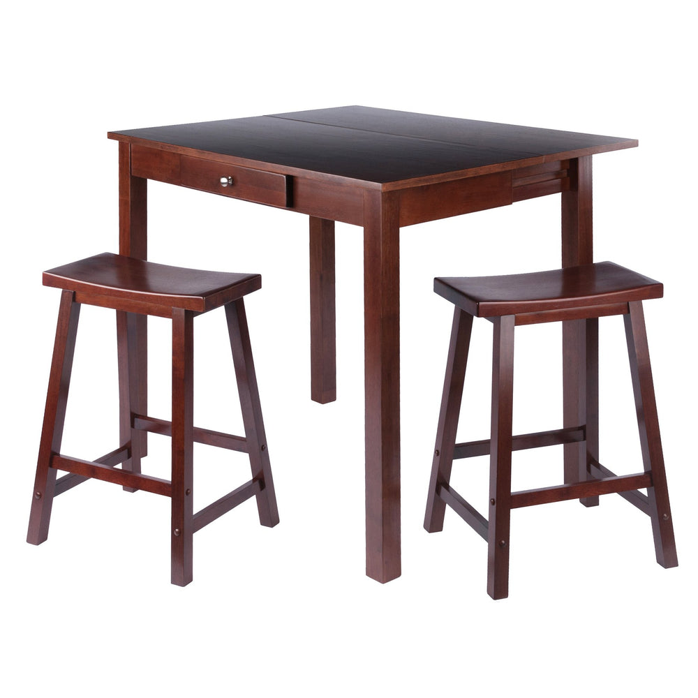 Winsome Wood Perrone 3-piece Versatile Drop Leaf Table Set With Saddle Seat Stools In Rich Walnut For Small Spaces Walnut Solid ,Composite Wood 94804-winsome-wood