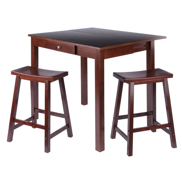 Winsome Wood Perrone 3-piece Versatile Drop Leaf Table Set With Saddle Seat Stools In Rich Walnut For Small Spaces Walnut Solid ,Composite Wood 94804-winsome-wood