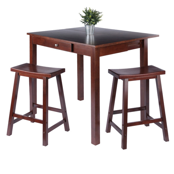Winsome Wood Perrone 3-piece Versatile Drop Leaf Table Set With Saddle Seat Stools In Rich Walnut For Small Spaces Walnut Solid ,Composite Wood 94804-winsome-wood