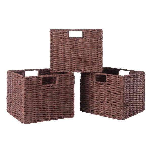 Winsome Wood Tessa 3-piece Foldable Woven Rope Basket Set In Walnut - Stylish Storage Solution For Home Organization Walnut Paper 94810-winsome-wood