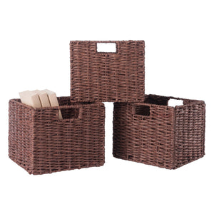 Winsome Wood Tessa 3-piece Foldable Woven Rope Basket Set In Walnut - Stylish Storage Solution For Home Organization Walnut Paper 94810-winsome-wood