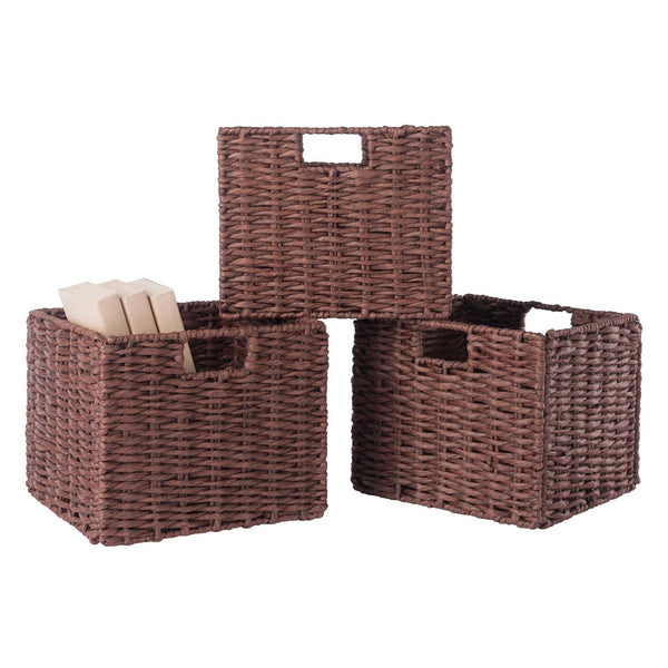 Winsome Wood Tessa 3-piece Foldable Woven Rope Basket Set In Walnut - Stylish Storage Solution For Home Organization Walnut Paper 94810-winsome-wood
