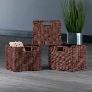 Winsome Wood Tessa 3-piece Foldable Woven Rope Basket Set In Walnut - Stylish Storage Solution For Home Organization Walnut Paper 94810-winsome-wood