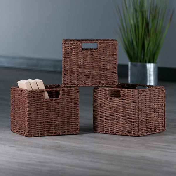 Winsome Wood Tessa 3-piece Foldable Woven Rope Basket Set In Walnut - Stylish Storage Solution For Home Organization Walnut Paper 94810-winsome-wood