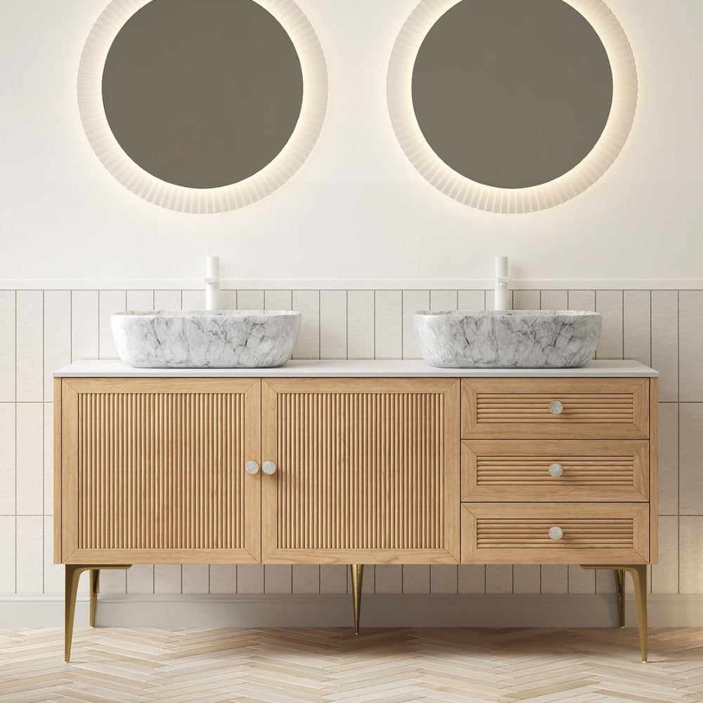 English Elm Munin Freestanding 60 Inch Bathroom Vanity Oak Plywood Cabinet Ceramic Stone Basin W2615S00470