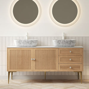 English Elm Munin Freestanding 60 Inch Bathroom Vanity Oak Plywood Cabinet Ceramic Stone Basin W2615S00470