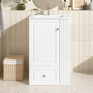 English Elm 20" Freestanding Bathroom Vanity Mdf Cabinet Ceramic Sink Open Shelves Powder Room White N725P364210K