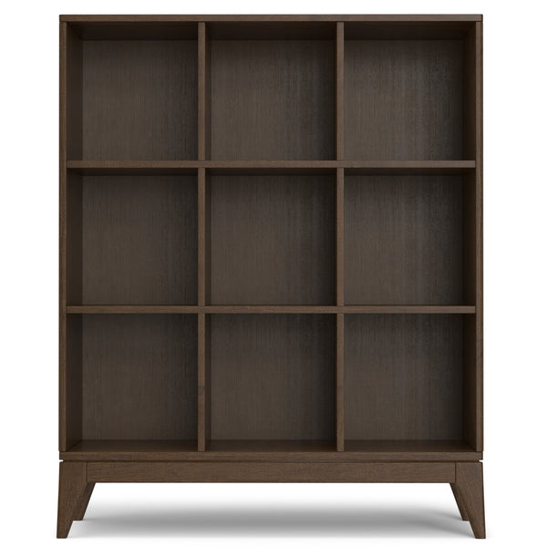 English Elm Harper Walnut Brown 9-Cube Storage Cabinet – Handcrafted Wood, Tapered Legs, Versatile Display & Organizing B136P238623