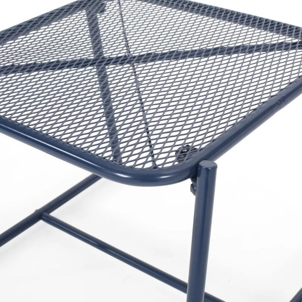 English Elm Elba Outdoor Iron Side Table Geometric Mesh Top Patio Accent for Lounge Seating 65204.00NBLU