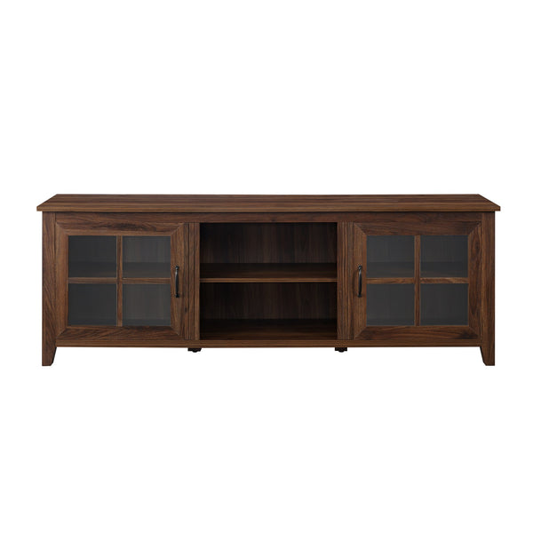 English Elm Walker Edison - Modern Farmhouse 2-Door Glass Windowpane TV Stand 70" with Adjustable Shelves & Cord Management Dark Brown 75 L x 23 W x 5 H B185P169356