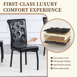 English Elm A Set of 2 Crystal Button Faux Leather Dining Chairs with Embossed Croc Texture Black W3226P344029