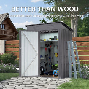 English Elm 5x3 Ft Galvanized Steel Outdoor Storage Shed with Peaked Roof and Lockable Door W3213P309351