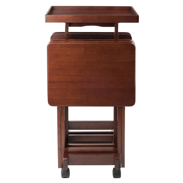 Winsome Wood Isabelle 6-piece Walnut Snack Table Set With Rolling Stand & Removable Tray For Easy Entertaining Walnut Solid Wood 94828-winsome-wood