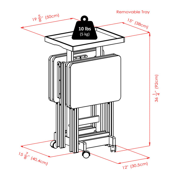 Winsome Wood Isabelle 6-piece Walnut Snack Table Set With Rolling Stand & Removable Tray For Easy Entertaining Walnut Solid Wood 94828-winsome-wood