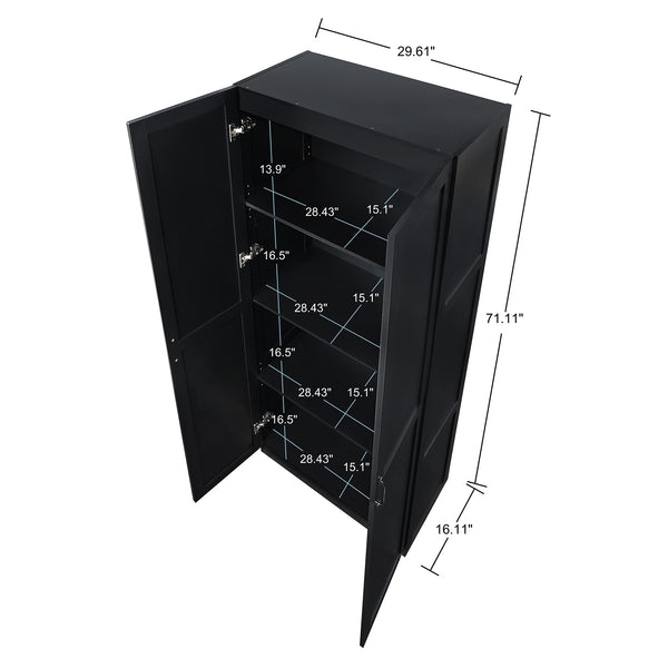 English Elm Cornelia Modern Storage Closet 2.0 — Slim Black MDF Cabinet, 4 Adjustable Shelves, Soft-Close Doors B365P398548