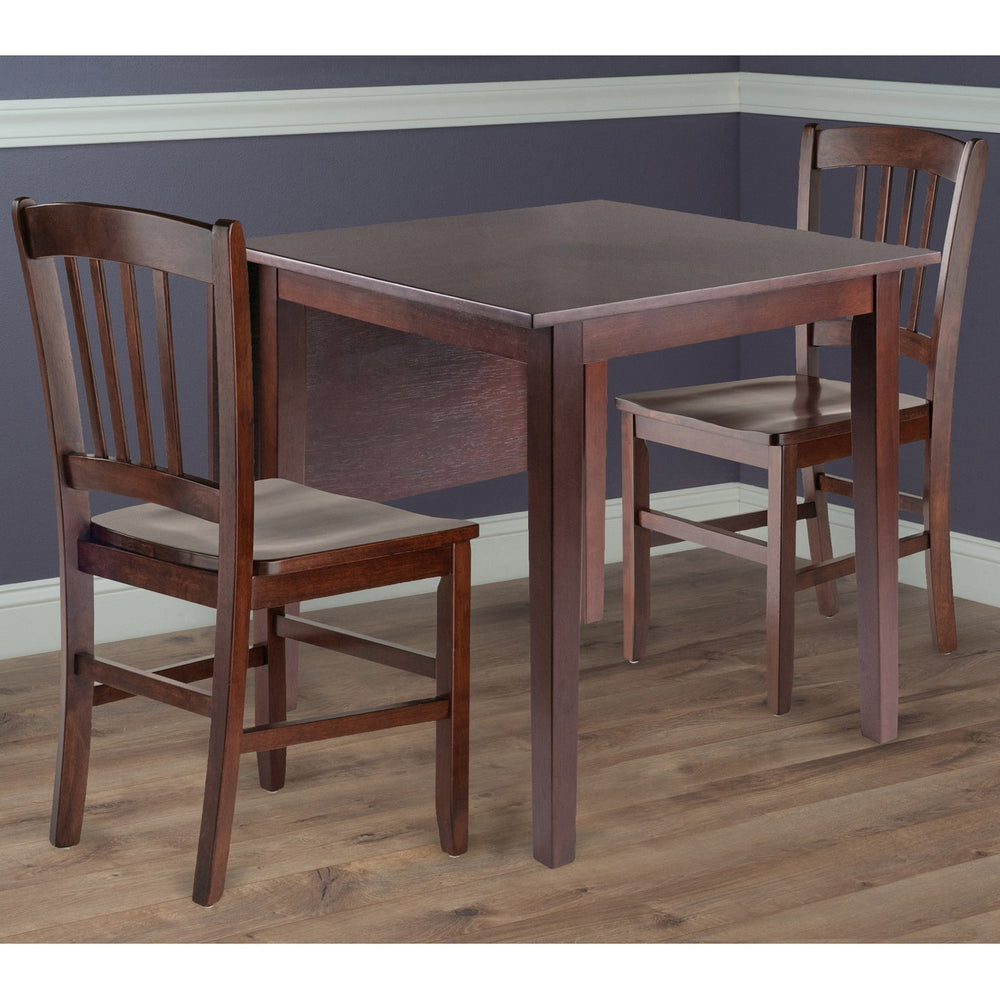 Winsome Wood Perrone 3-piece Drop Leaf Dining Table Set With Slat Back Chairs - Elegant Walnut Space Saver Design Walnut Solid ,Composite Wood 94835-winsome-wood