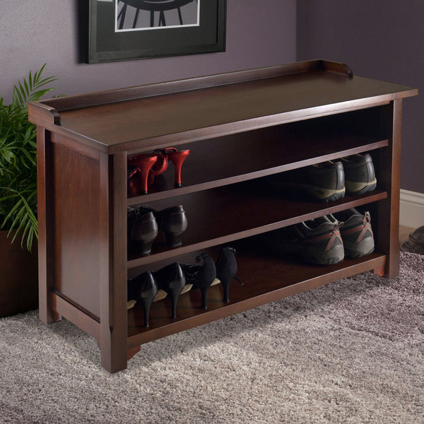 Winsome Wood Dayton Storage Hall Bench - Stylish Walnut Seat With 3 Shelves For Clutter-free Entryway Organization Walnut Solid ,Composite Wood 94841-winsome-wood