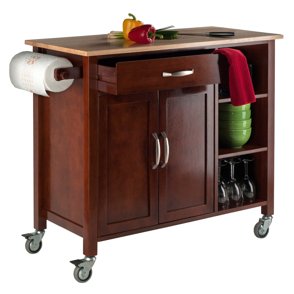 Winsome Wood Mabel Kitchen Utility Cart - Elegant Two-toned Design With Storage, Mobility & Modern Features Walnut ,Natural Solid ,Composite Wood 94843-winsome-wood