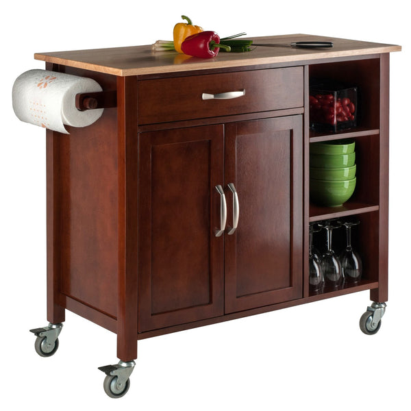 Winsome Wood Mabel Kitchen Utility Cart - Elegant Two-toned Design With Storage, Mobility & Modern Features Walnut ,Natural Solid ,Composite Wood 94843-winsome-wood