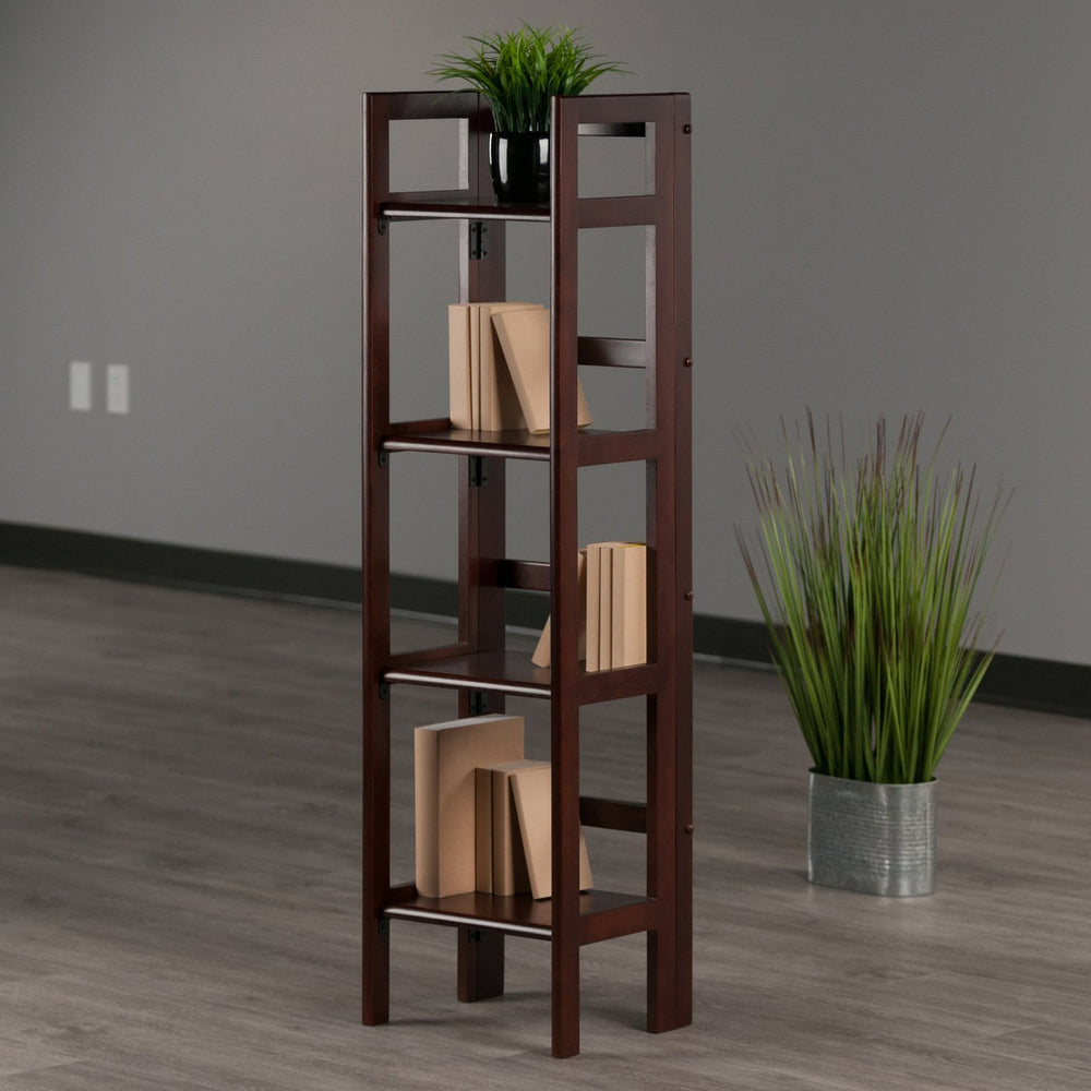 Winsome Wood Terry Narrow 4-tier Foldable Shelf In Warm Walnut - Perfect For Small Spaces & Easy Storage Solutions Walnut Solid Wood 94852-winsome-wood