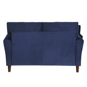 English Elm Blue Velvet Dunleith Loveseat Plush Tufted Seatbacks Flared Arms Solid Wood Frame Modern Chic B011P204911