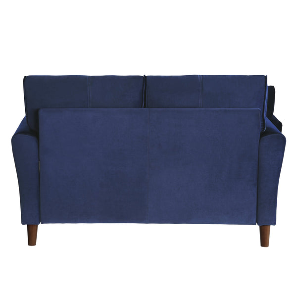 English Elm Blue Velvet Dunleith Loveseat Plush Tufted Seatbacks Flared Arms Solid Wood Frame Modern Chic B011P204911