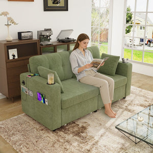 English Elm Sofas for Living Room Chenille Three Seat Couch with Usb Charging Storage and Cup Holder Olive W395S00146