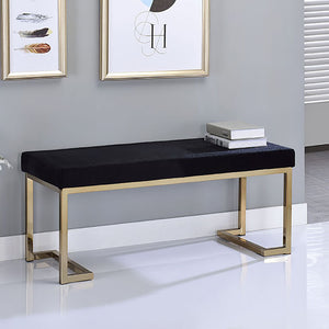 English Elm Black Bench with Champagne Metal Base — Minimalist Upholstered Seat, Modern Comfort for Entryway B062P189145