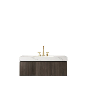 English Elm Muri Floating Bathroom Vanity Sintered Stone Top Plywood Cabinet Espresso Woodgrain W2615S00634