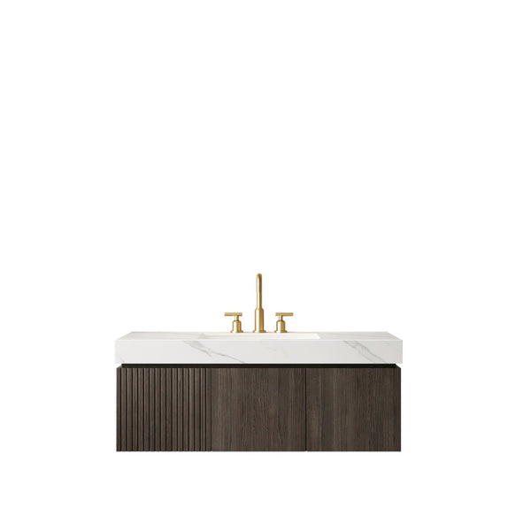 English Elm Muri Floating Bathroom Vanity Sintered Stone Top Plywood Cabinet Espresso Woodgrain W2615S00634
