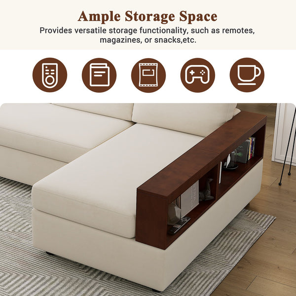 English Elm Christopher Knight Home® - 87.4" Sectional Sofa with Chaise, Chenille Upholstery, Reversible Armrests & Hidden Storage for Cozy Living Beige N763S000010A