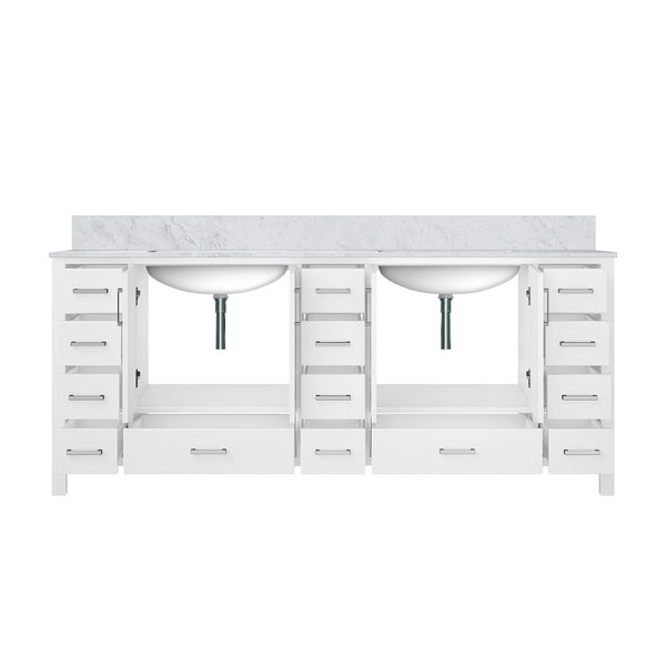 English Elm White Double Bath Vanity With Luxurious Carrara Marble Top - Elegant Storage & Soft-Close Design B2731P258965-GIGA