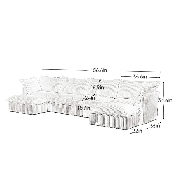English Elm Slipcovered U-Shape Sectional Sofa With Soft Camel Corduroy, Removable Covers & Modular Design Options W3041S00071-GIGA