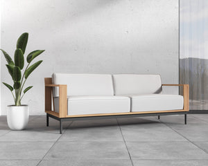 Sunpan Cagliari Sofa - Modern Outdoor Retreat with Durable Teak Wood Frame and Weather-Resistant Cushions Palazzo Cream