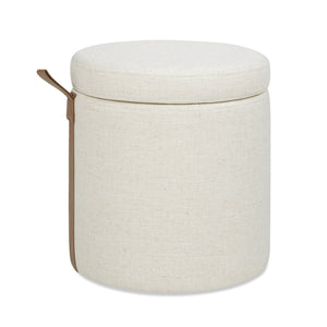 English Elm Jennifer Taylor Home - Brandy Compact 14" Round Upholstered Storage Ottoman with Leather Accent Tab, Linen Neutral Chic White B2719P269255