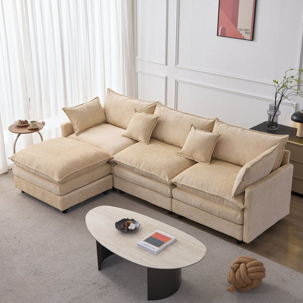 English Elm 105" L-shaped Chenille Sectional with Ottoman Pocket Spring Living Room Sofa Light Coffee W1097S00226
